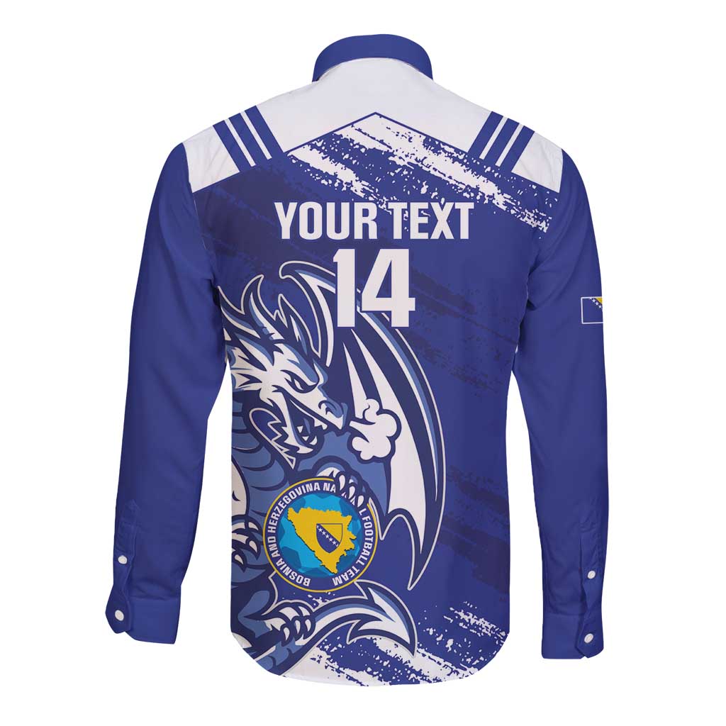 Bosnia and Herzegovina Football Custom Long Sleeve Button Shirt Go Zmajevi Mi smo uz vas Blue Version - Wonder Print Shop