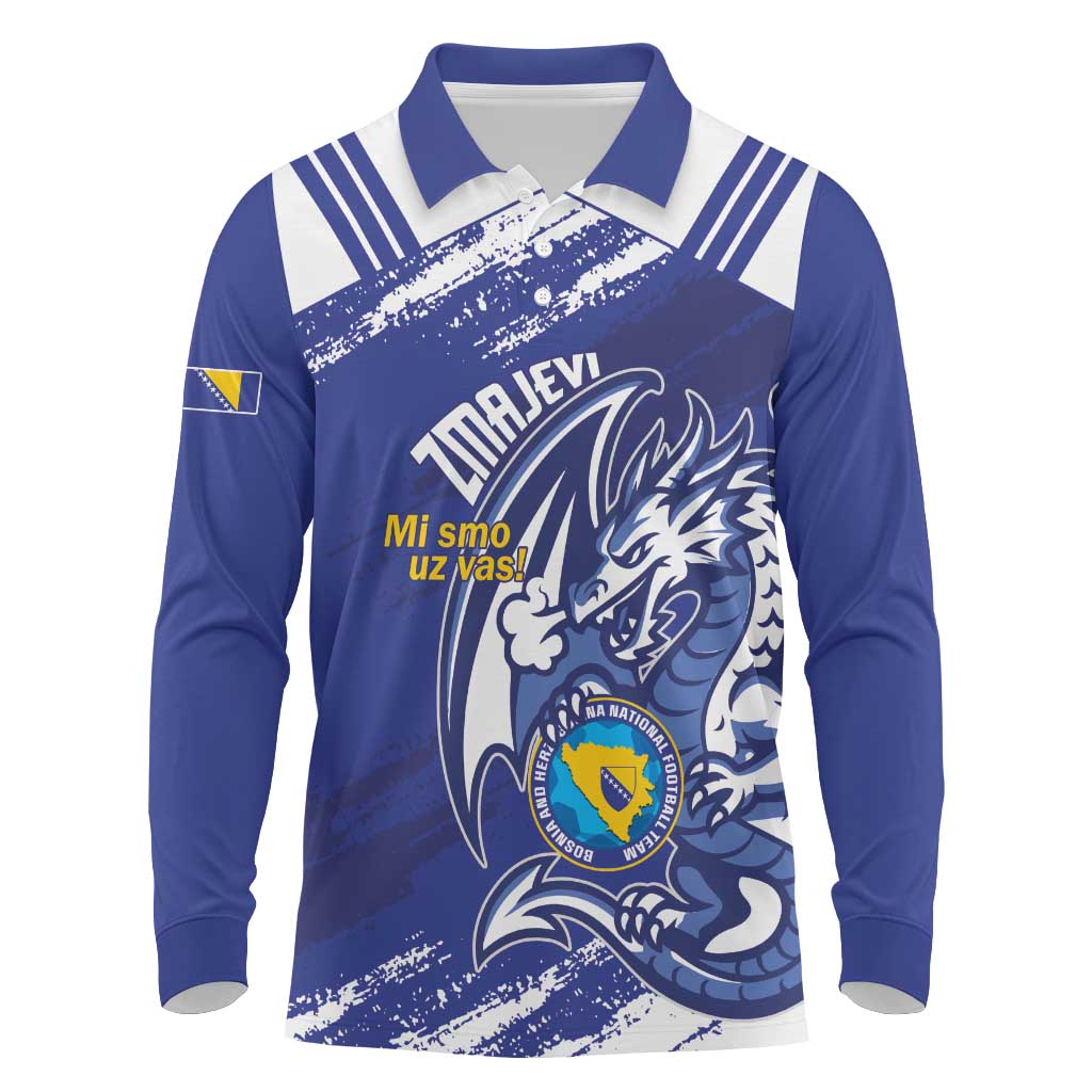 Bosnia and Herzegovina Football Custom Long Sleeve Polo Shirt Go Zmajevi Mi smo uz vas Blue Version - Wonder Print Shop