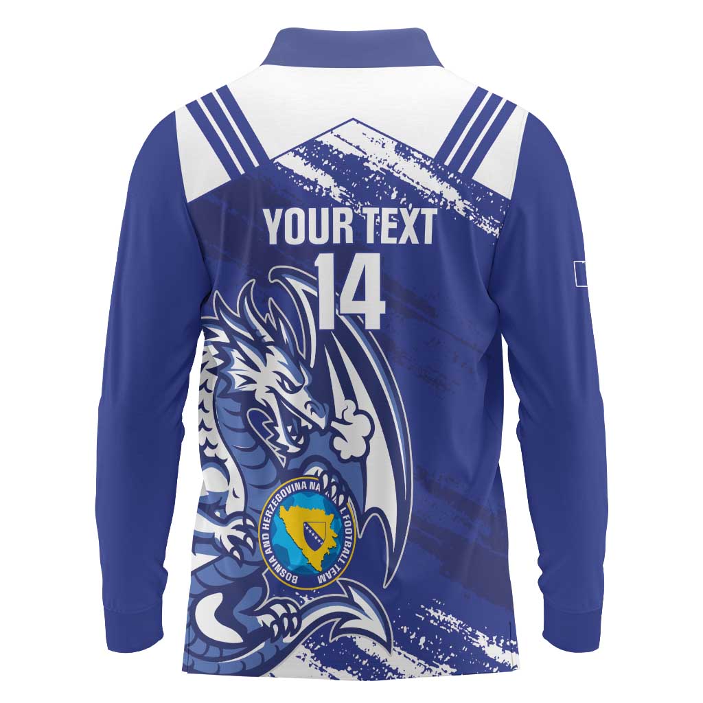 Bosnia and Herzegovina Football Custom Long Sleeve Polo Shirt Go Zmajevi Mi smo uz vas Blue Version - Wonder Print Shop