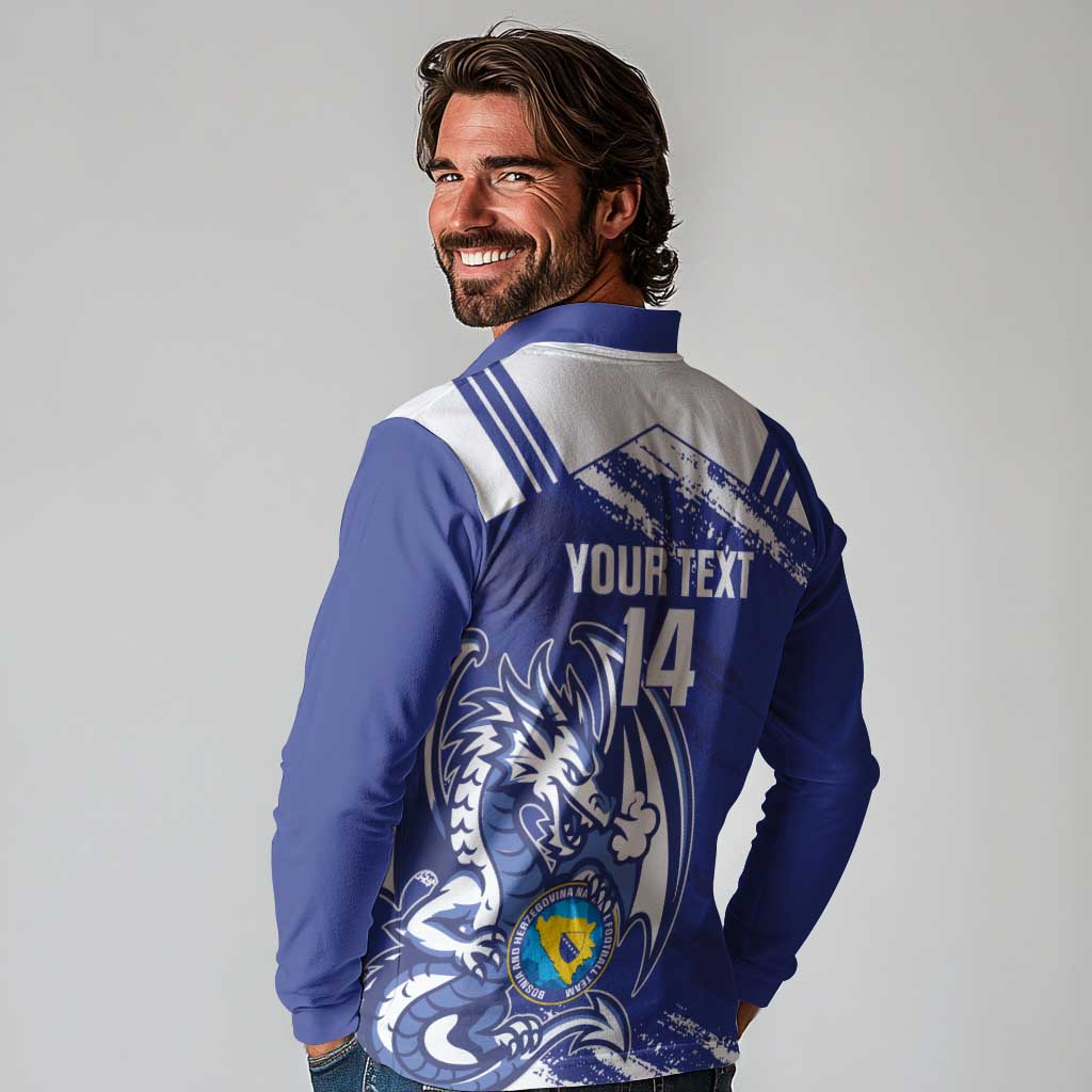 Bosnia and Herzegovina Football Custom Long Sleeve Polo Shirt Go Zmajevi Mi smo uz vas Blue Version - Wonder Print Shop