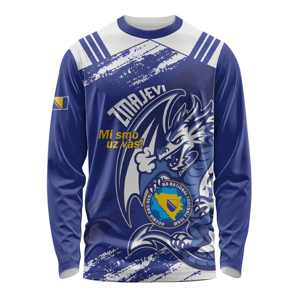 Bosnia and Herzegovina Football Custom Long Sleeve Shirt Go Zmajevi Mi smo uz vas Blue Version - Wonder Print Shop