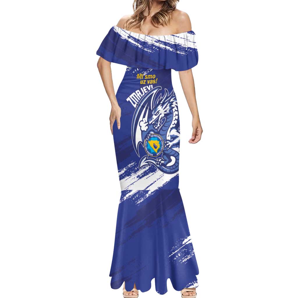 Bosnia and Herzegovina Football Custom Mermaid Dress Go Zmajevi Mi smo uz vas Blue Version - Wonder Print Shop