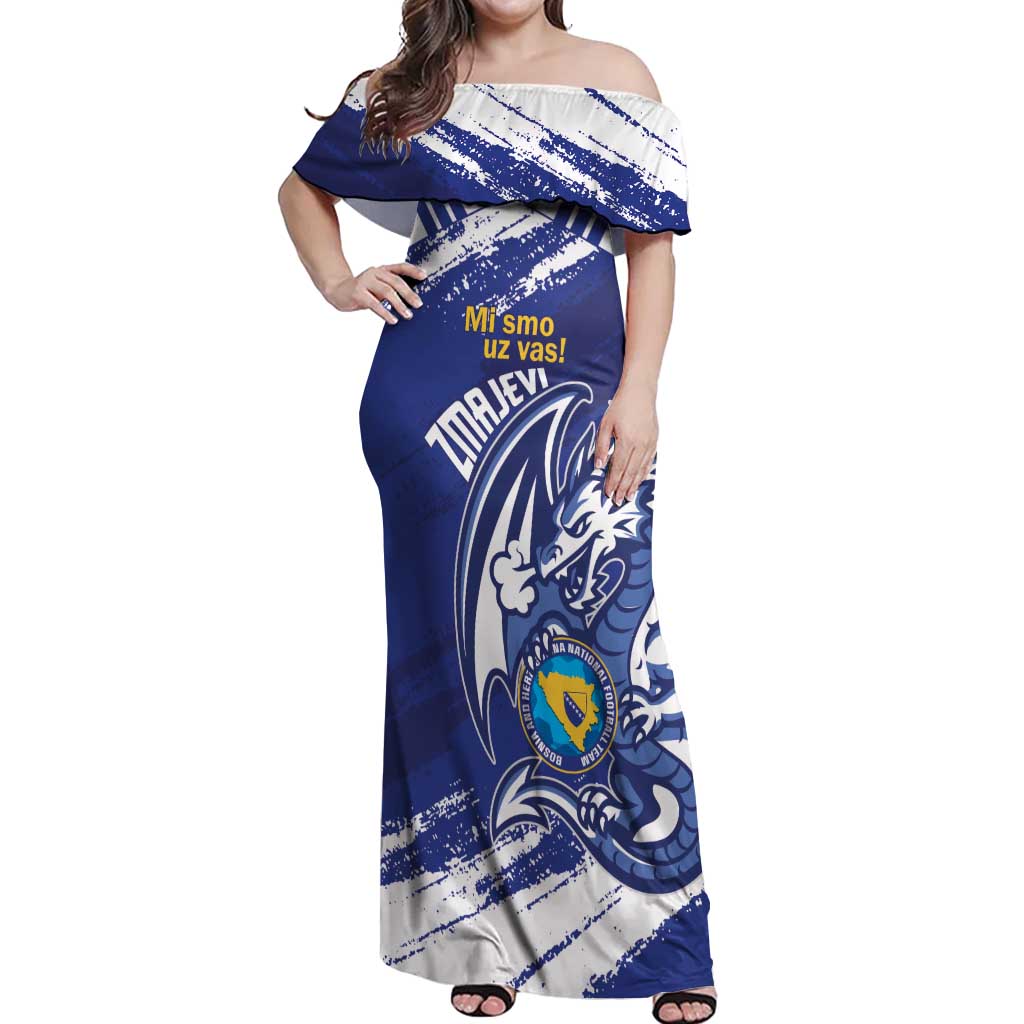 Bosnia and Herzegovina Football Custom Off Shoulder Maxi Dress Go Zmajevi Mi smo uz vas Blue Version - Wonder Print Shop