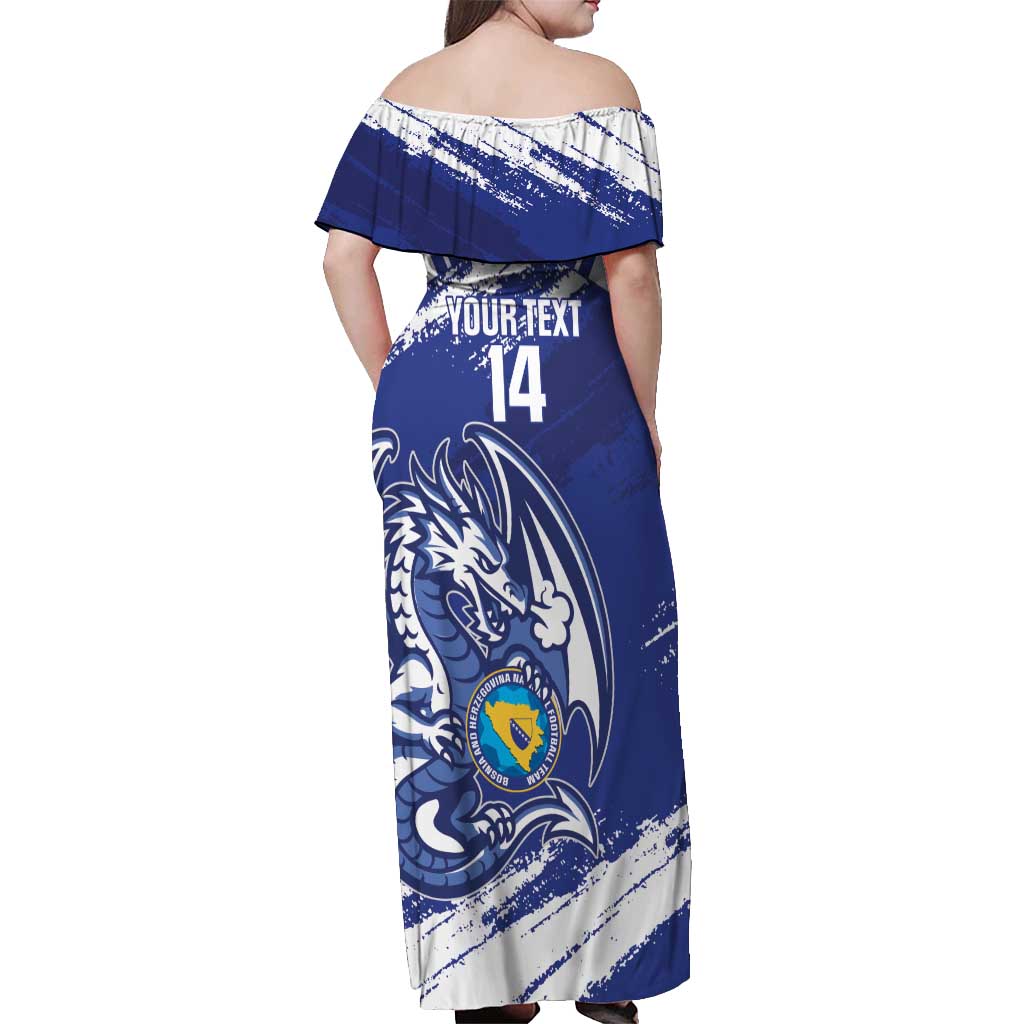 Bosnia and Herzegovina Football Custom Off Shoulder Maxi Dress Go Zmajevi Mi smo uz vas Blue Version - Wonder Print Shop