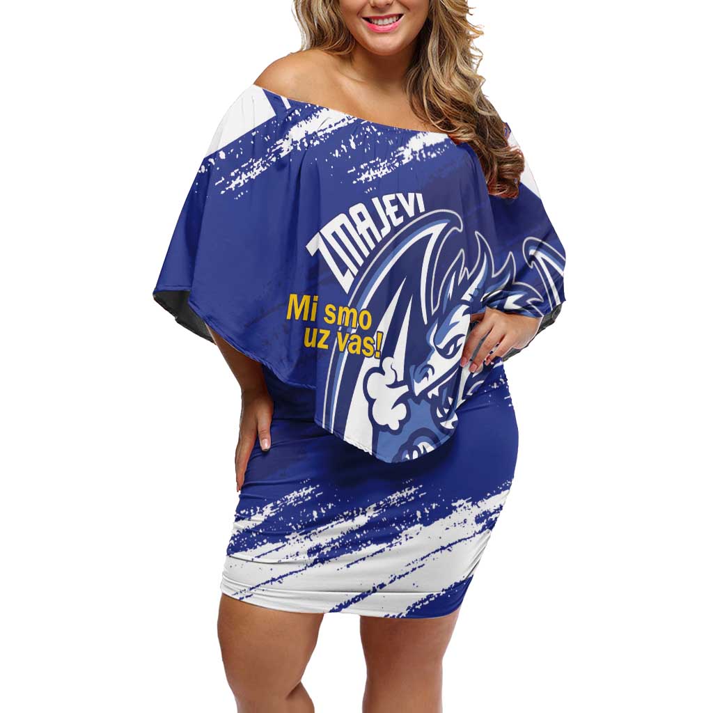 Bosnia and Herzegovina Football Custom Off Shoulder Short Dress Go Zmajevi Mi smo uz vas Blue Version - Wonder Print Shop