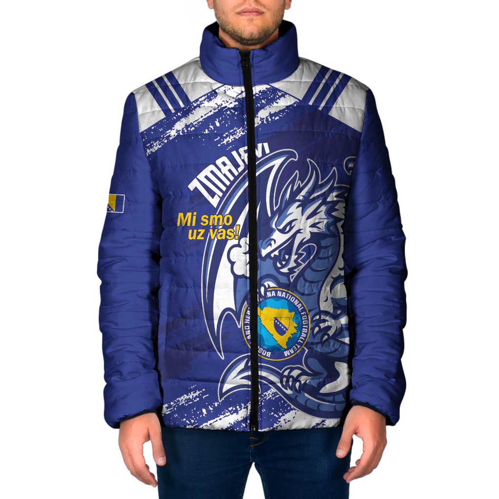 Bosnia and Herzegovina Football Custom Padded Jacket Go Zmajevi Mi smo uz vas Blue Version - Wonder Print Shop