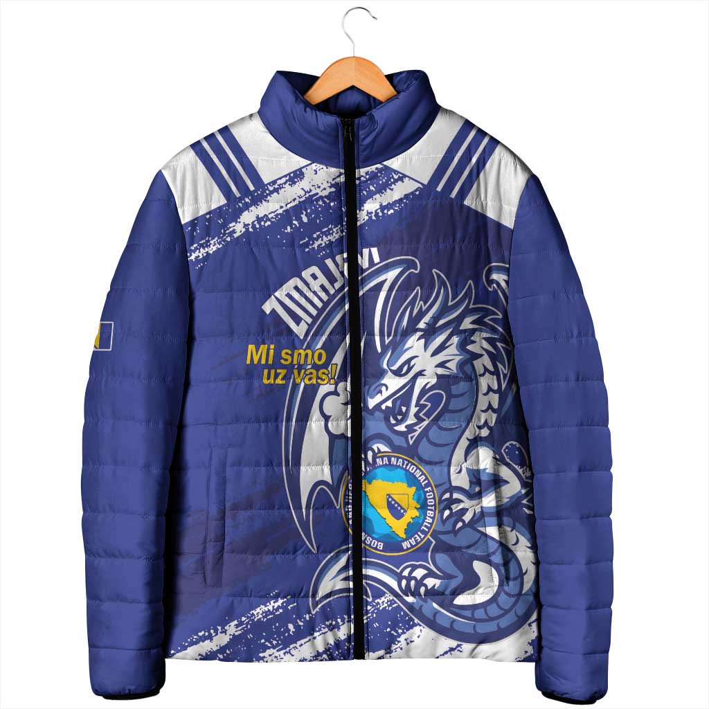 Bosnia and Herzegovina Football Custom Padded Jacket Go Zmajevi Mi smo uz vas Blue Version - Wonder Print Shop