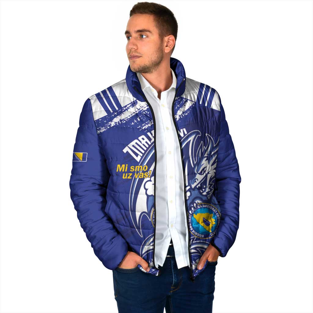 Bosnia and Herzegovina Football Custom Padded Jacket Go Zmajevi Mi smo uz vas Blue Version - Wonder Print Shop