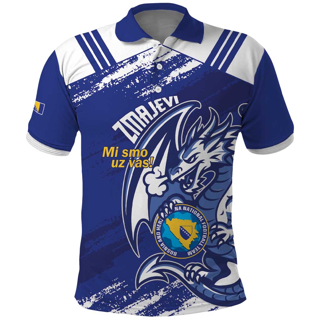 Bosnia and Herzegovina Football Custom Polo Shirt Go Zmajevi Mi smo uz vas Blue Version - Wonder Print Shop