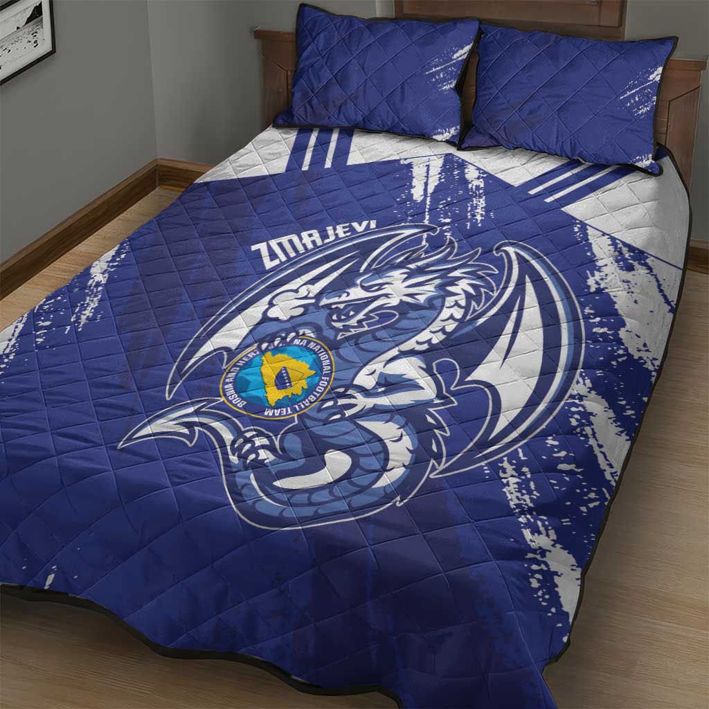 Bosnia and Herzegovina Football Quilt Bed Set Go Zmajevi Mi smo uz vas Blue Version - Wonder Print Shop