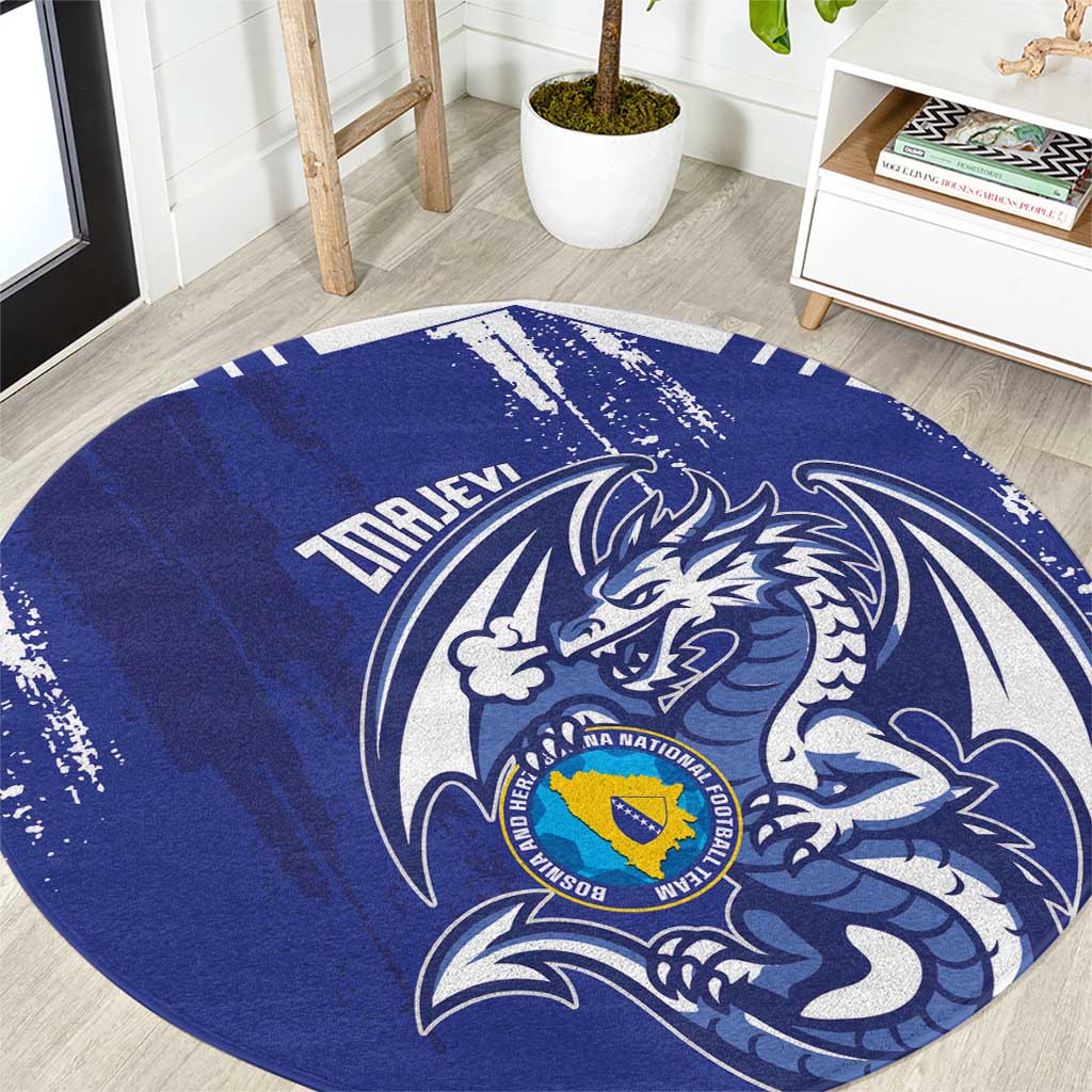 Bosnia and Herzegovina Football Round Carpet Go Zmajevi Mi smo uz vas Blue Version - Wonder Print Shop