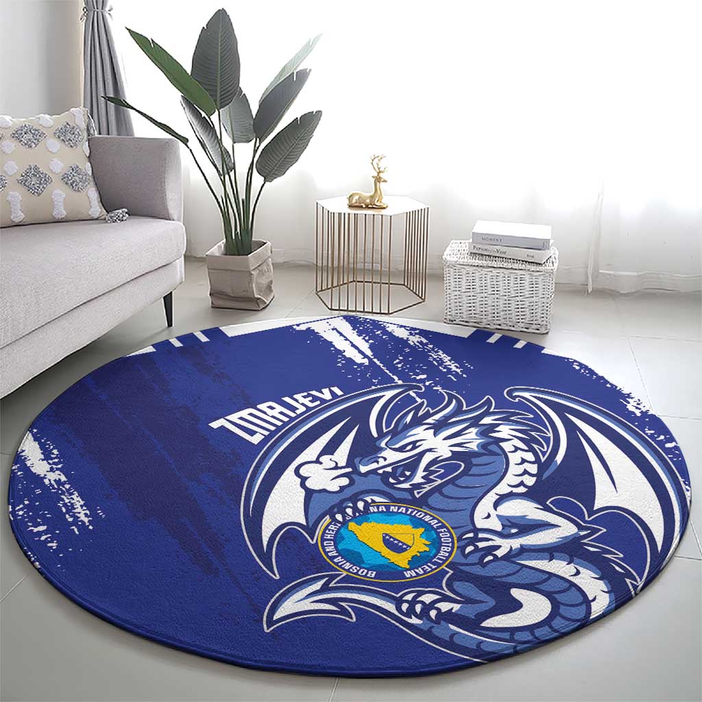 Bosnia and Herzegovina Football Round Carpet Go Zmajevi Mi smo uz vas Blue Version - Wonder Print Shop