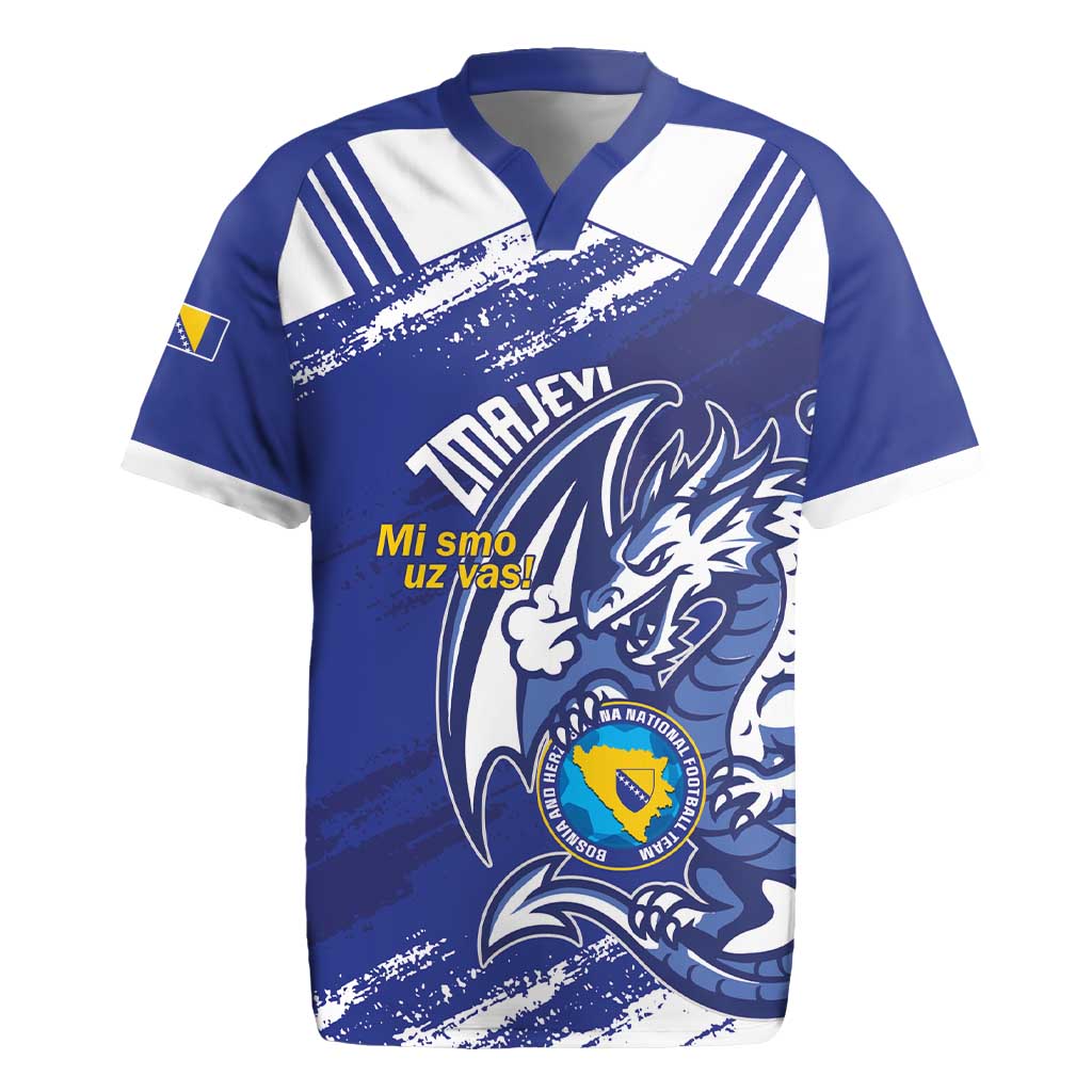 Bosnia and Herzegovina Football Custom Rugby Jersey Go Zmajevi Mi smo uz vas Blue Version - Wonder Print Shop