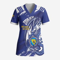 Bosnia and Herzegovina Football Custom Scrub Top Go Zmajevi Mi smo uz vas Blue Version - Wonder Print Shop