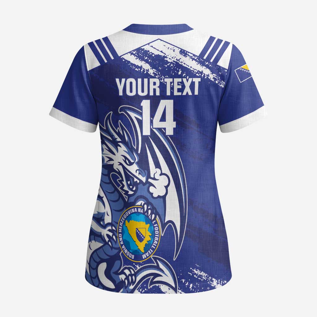 Bosnia and Herzegovina Football Custom Scrub Top Go Zmajevi Mi smo uz vas Blue Version - Wonder Print Shop