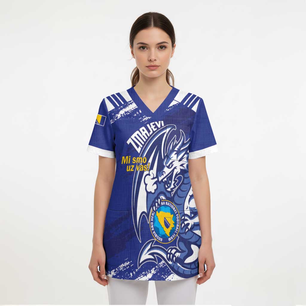 Bosnia and Herzegovina Football Custom Scrub Top Go Zmajevi Mi smo uz vas Blue Version - Wonder Print Shop