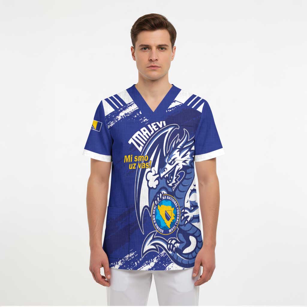 Bosnia and Herzegovina Football Custom Scrub Top Go Zmajevi Mi smo uz vas Blue Version - Wonder Print Shop
