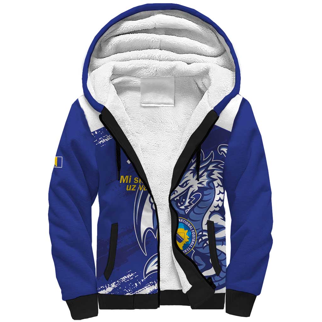Bosnia and Herzegovina Football Custom Sherpa Hoodie Go Zmajevi Mi smo uz vas Blue Version - Wonder Print Shop