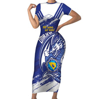Bosnia and Herzegovina Football Custom Short Sleeve Bodycon Dress Go Zmajevi Mi smo uz vas Blue Version - Wonder Print Shop