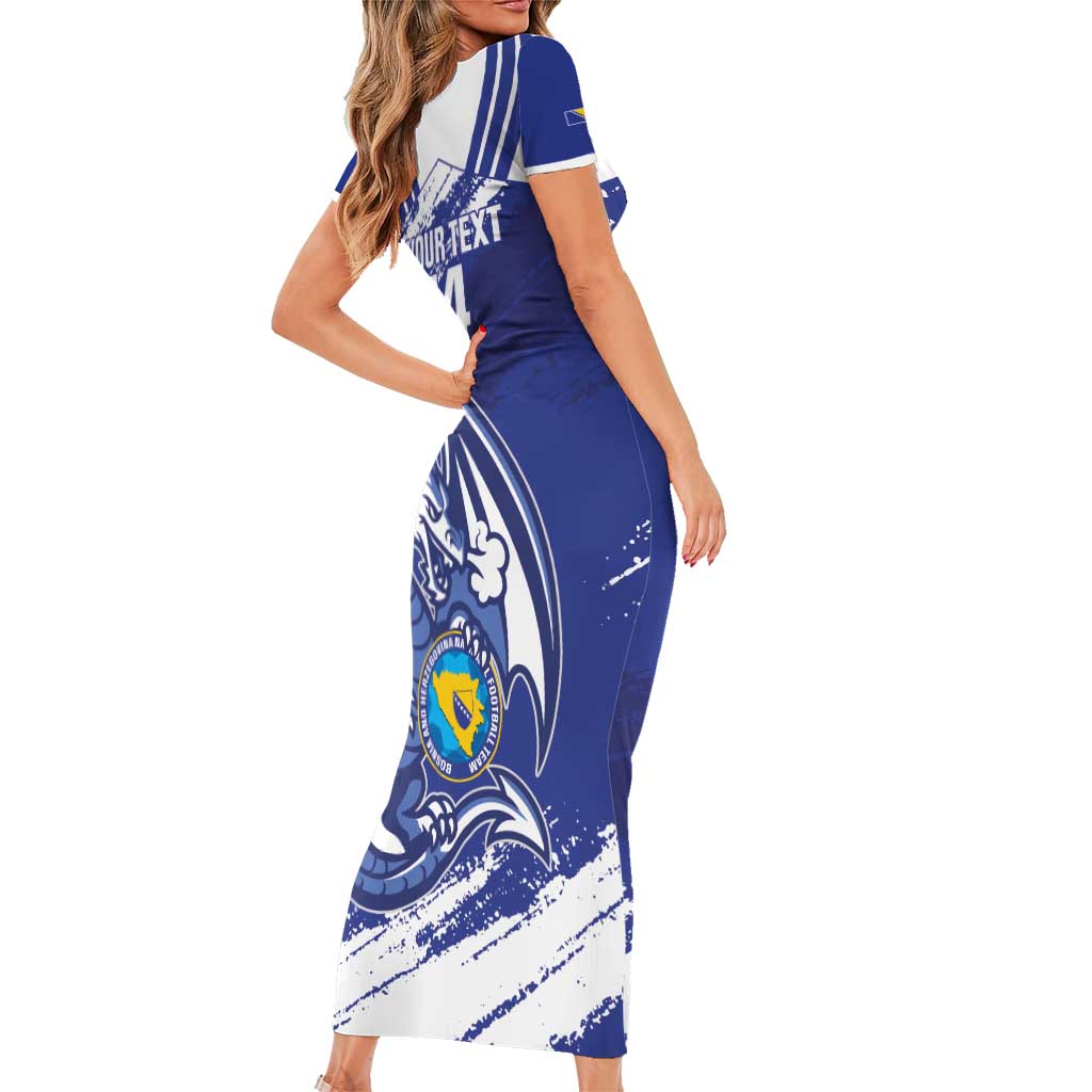 Bosnia and Herzegovina Football Custom Short Sleeve Bodycon Dress Go Zmajevi Mi smo uz vas Blue Version - Wonder Print Shop
