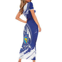 Bosnia and Herzegovina Football Custom Short Sleeve Bodycon Dress Go Zmajevi Mi smo uz vas Blue Version - Wonder Print Shop