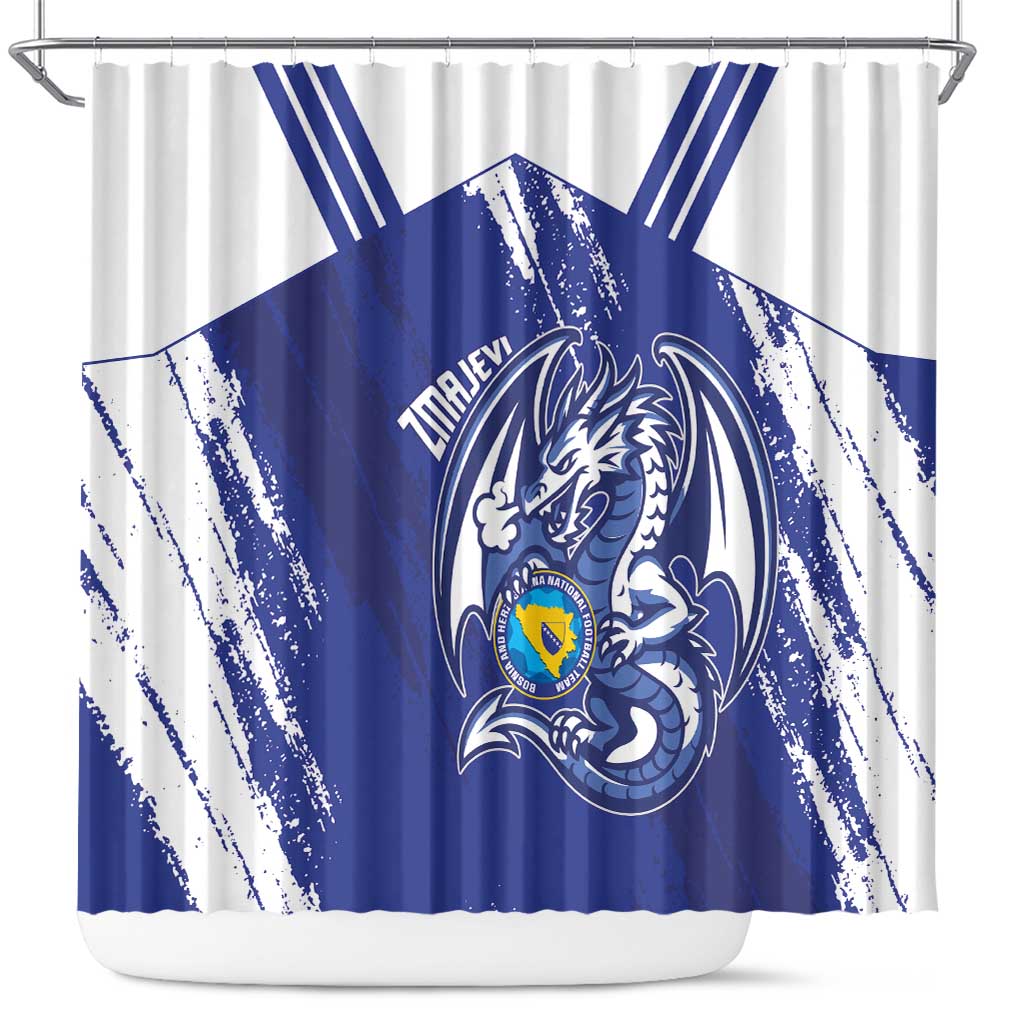 Bosnia and Herzegovina Football Shower Curtain Go Zmajevi Mi smo uz vas Blue Version - Wonder Print Shop