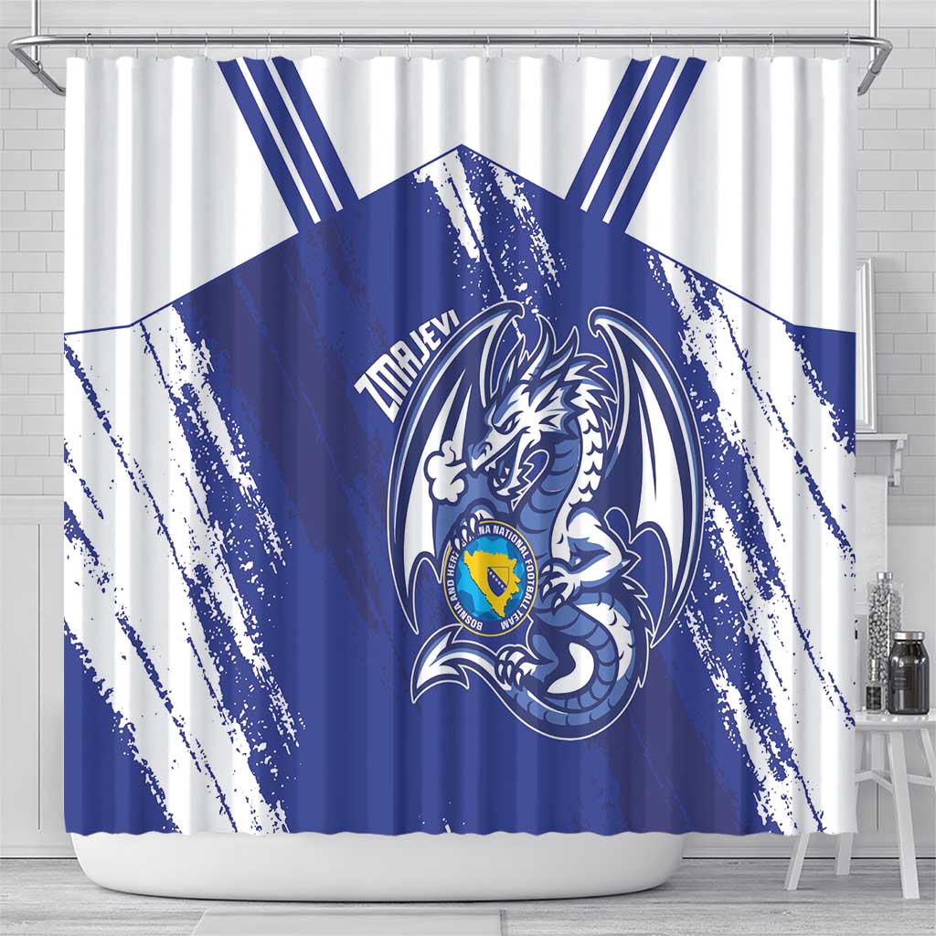Bosnia and Herzegovina Football Shower Curtain Go Zmajevi Mi smo uz vas Blue Version - Wonder Print Shop