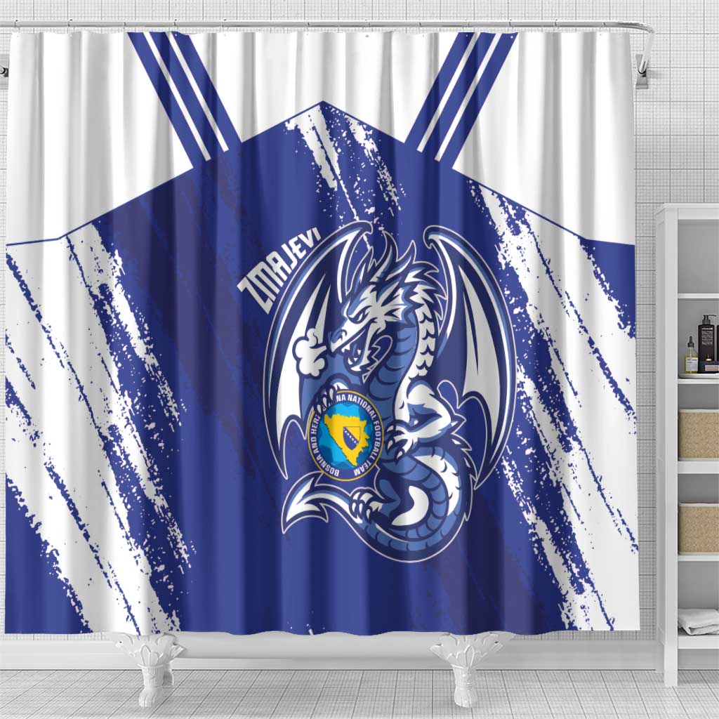 Bosnia and Herzegovina Football Shower Curtain Go Zmajevi Mi smo uz vas Blue Version - Wonder Print Shop