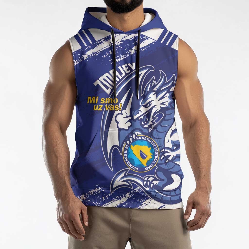 Bosnia and Herzegovina Football Custom Sleeveless Hoodie Go Zmajevi Mi smo uz vas Blue Version - Wonder Print Shop