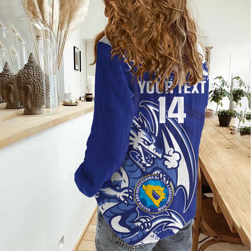 Bosnia and Herzegovina Football Custom Women Casual Shirt Go Zmajevi Mi smo uz vas Blue Version - Wonder Print Shop