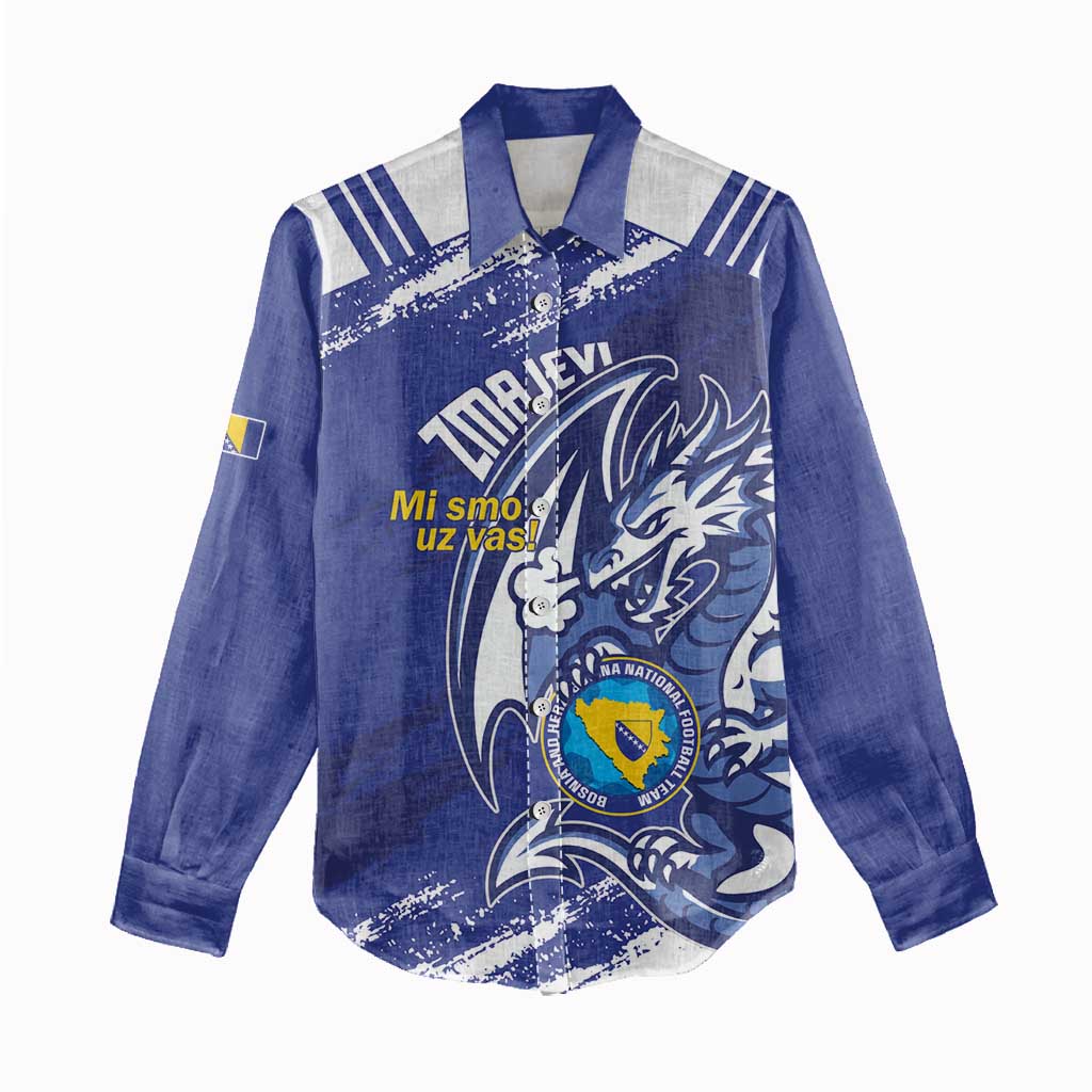 Bosnia and Herzegovina Football Custom Women Casual Shirt Go Zmajevi Mi smo uz vas Blue Version - Wonder Print Shop