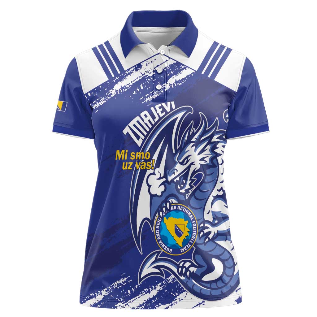 Bosnia and Herzegovina Football Custom Women Polo Shirt Go Zmajevi Mi smo uz vas Blue Version - Wonder Print Shop