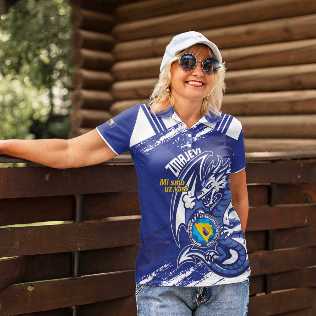 Bosnia and Herzegovina Football Custom Women Polo Shirt Go Zmajevi Mi smo uz vas Blue Version - Wonder Print Shop