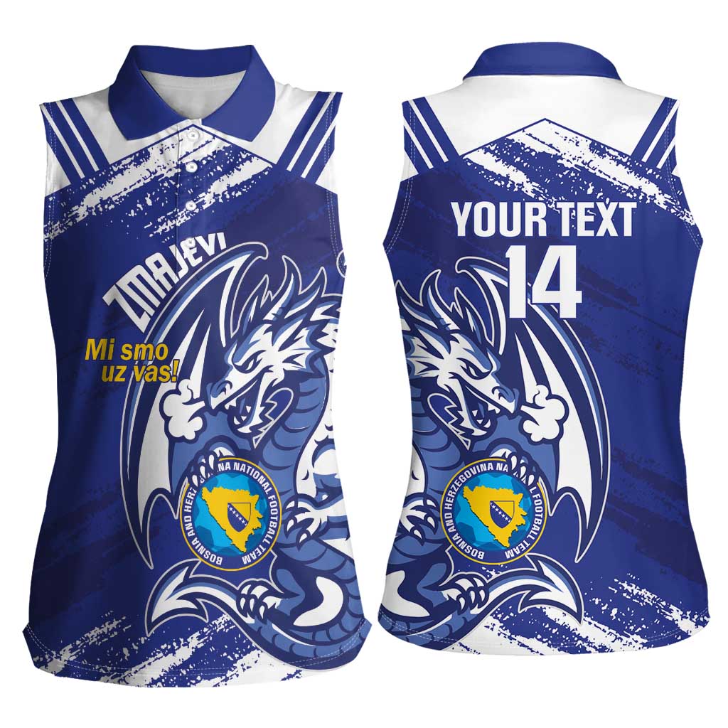 Bosnia and Herzegovina Football Custom Women Sleeveless Polo Shirt Go Zmajevi Mi smo uz vas Blue Version - Wonder Print Shop