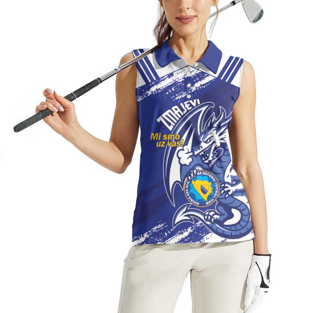 Bosnia and Herzegovina Football Custom Women Sleeveless Polo Shirt Go Zmajevi Mi smo uz vas Blue Version - Wonder Print Shop