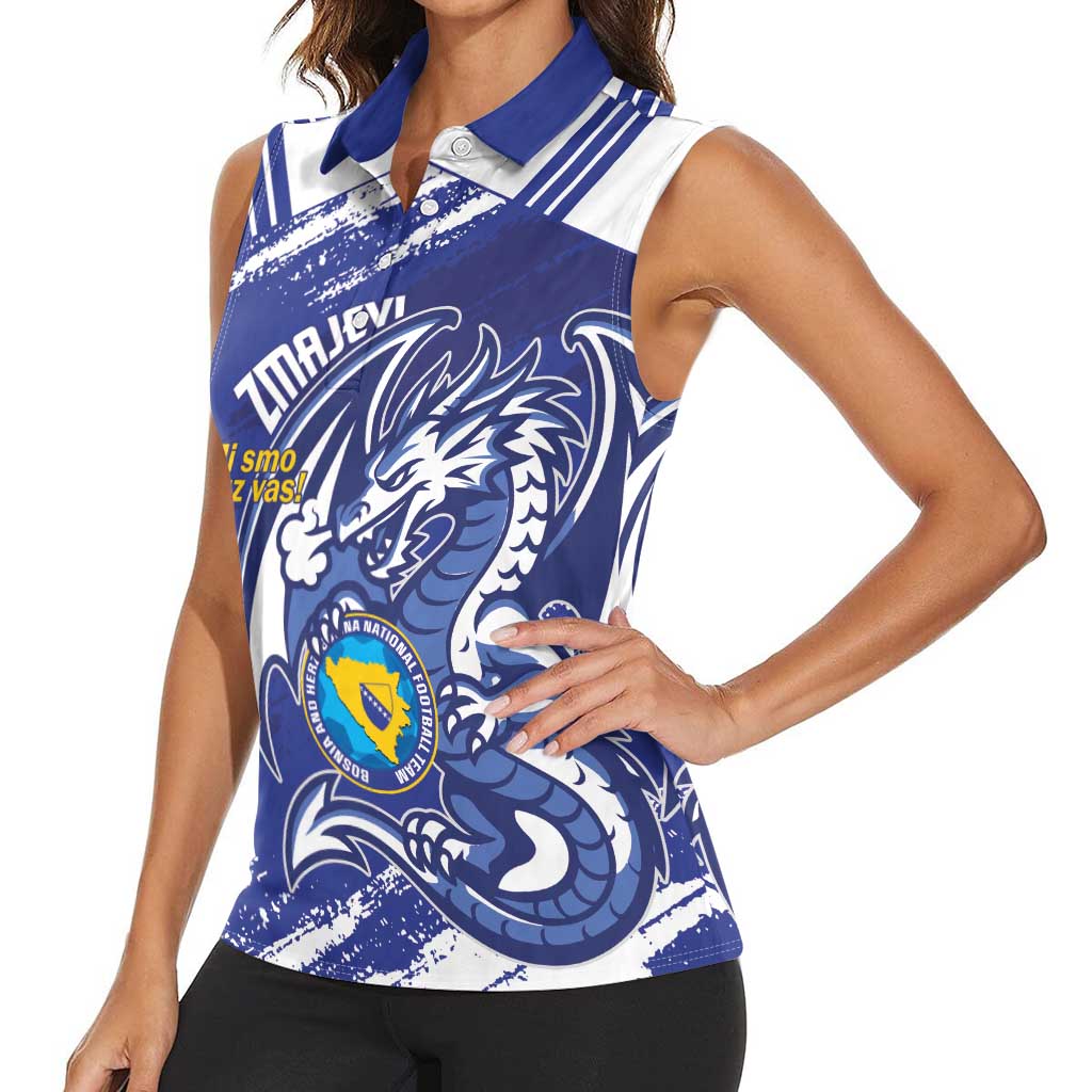 Bosnia and Herzegovina Football Custom Women Sleeveless Polo Shirt Go Zmajevi Mi smo uz vas Blue Version - Wonder Print Shop