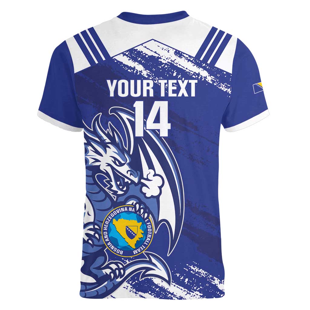 Bosnia and Herzegovina Football Custom Women V-Neck T-Shirt Go Zmajevi Mi smo uz vas Blue Version - Wonder Print Shop