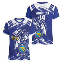 Bosnia and Herzegovina Football Custom Women V-Neck T-Shirt Go Zmajevi Mi smo uz vas Blue Version - Wonder Print Shop
