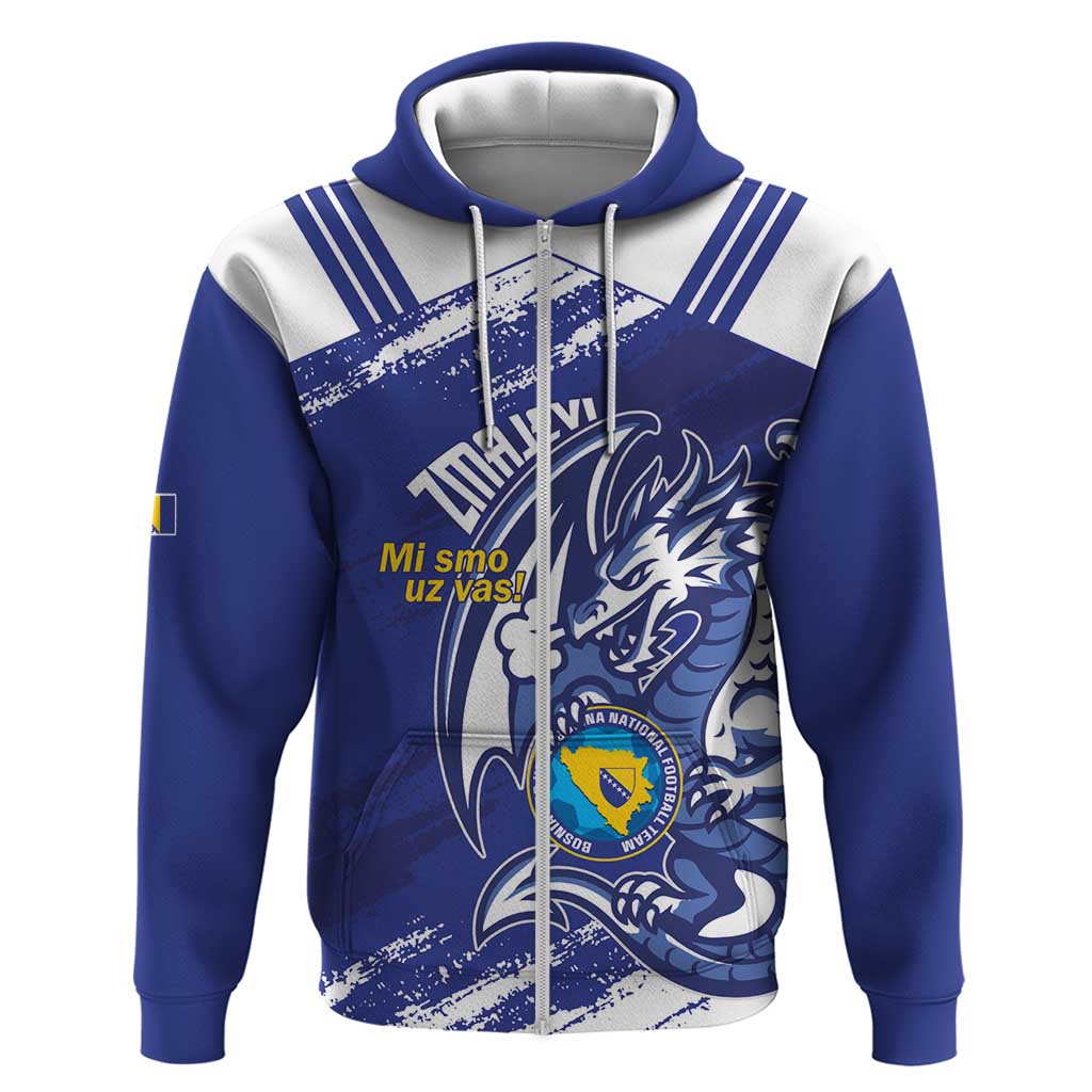 Bosnia and Herzegovina Football Custom Zip Hoodie Go Zmajevi Mi smo uz vas Blue Version - Wonder Print Shop