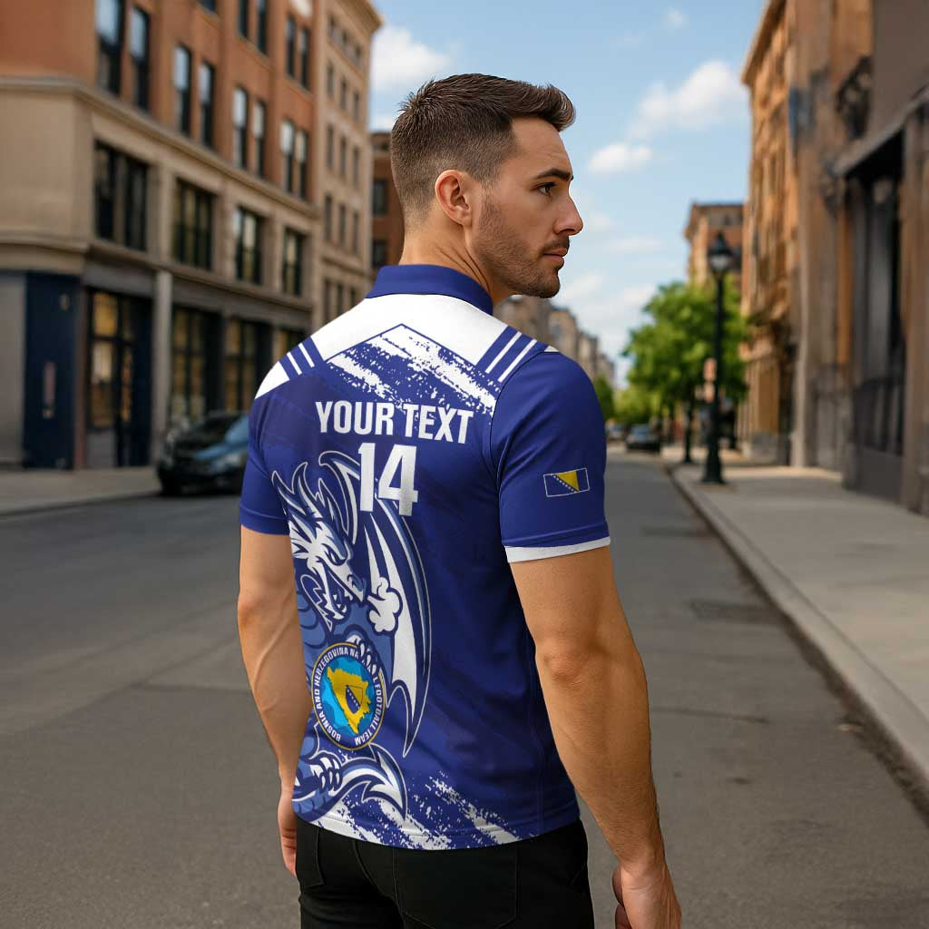 Bosnia and Herzegovina Football Custom Zipper Polo Shirt Go Zmajevi Mi smo uz vas Blue Version - Wonder Print Shop