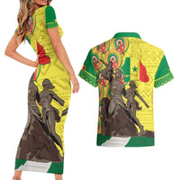 Senegal African Renaissance Monument Couples Matching Short Sleeve Bodycon Dress and Hawaiian Shirt Ankara Pattern