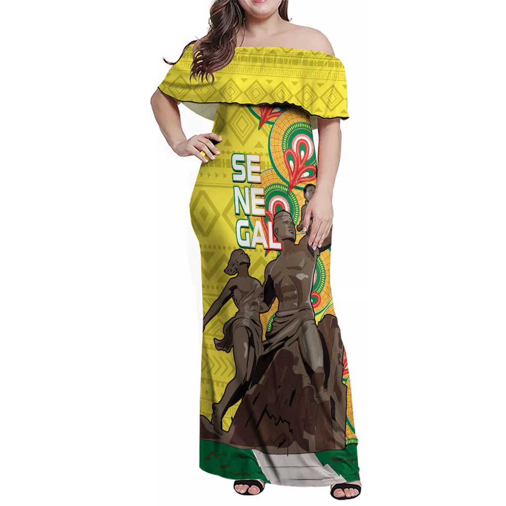 Senegal African Renaissance Monument Family Matching Off Shoulder Maxi Dress and Hawaiian Shirt Ankara Pattern