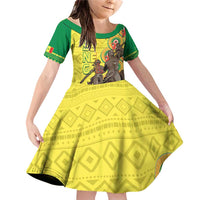 Senegal African Renaissance Monument Family Matching Off Shoulder Short Dress and Hawaiian Shirt Ankara Pattern