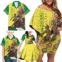 Senegal African Renaissance Monument Family Matching Off Shoulder Short Dress and Hawaiian Shirt Ankara Pattern