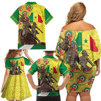 Senegal African Renaissance Monument Family Matching Off Shoulder Short Dress and Hawaiian Shirt Ankara Pattern