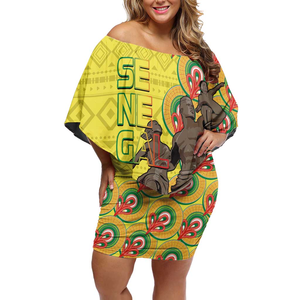 Senegal African Renaissance Monument Family Matching Off Shoulder Short Dress and Hawaiian Shirt Ankara Pattern