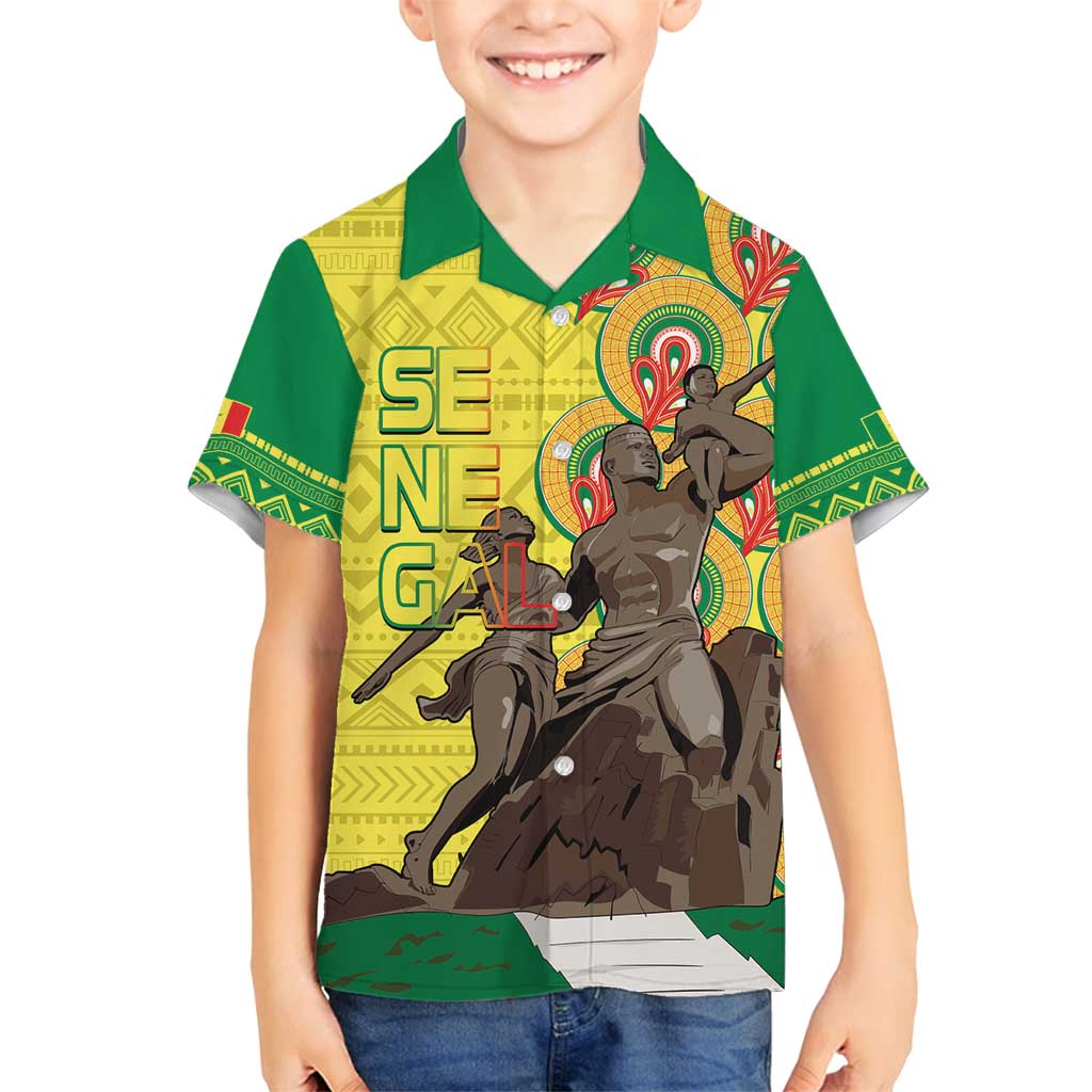 Senegal African Renaissance Monument Family Matching Off Shoulder Short Dress and Hawaiian Shirt Ankara Pattern