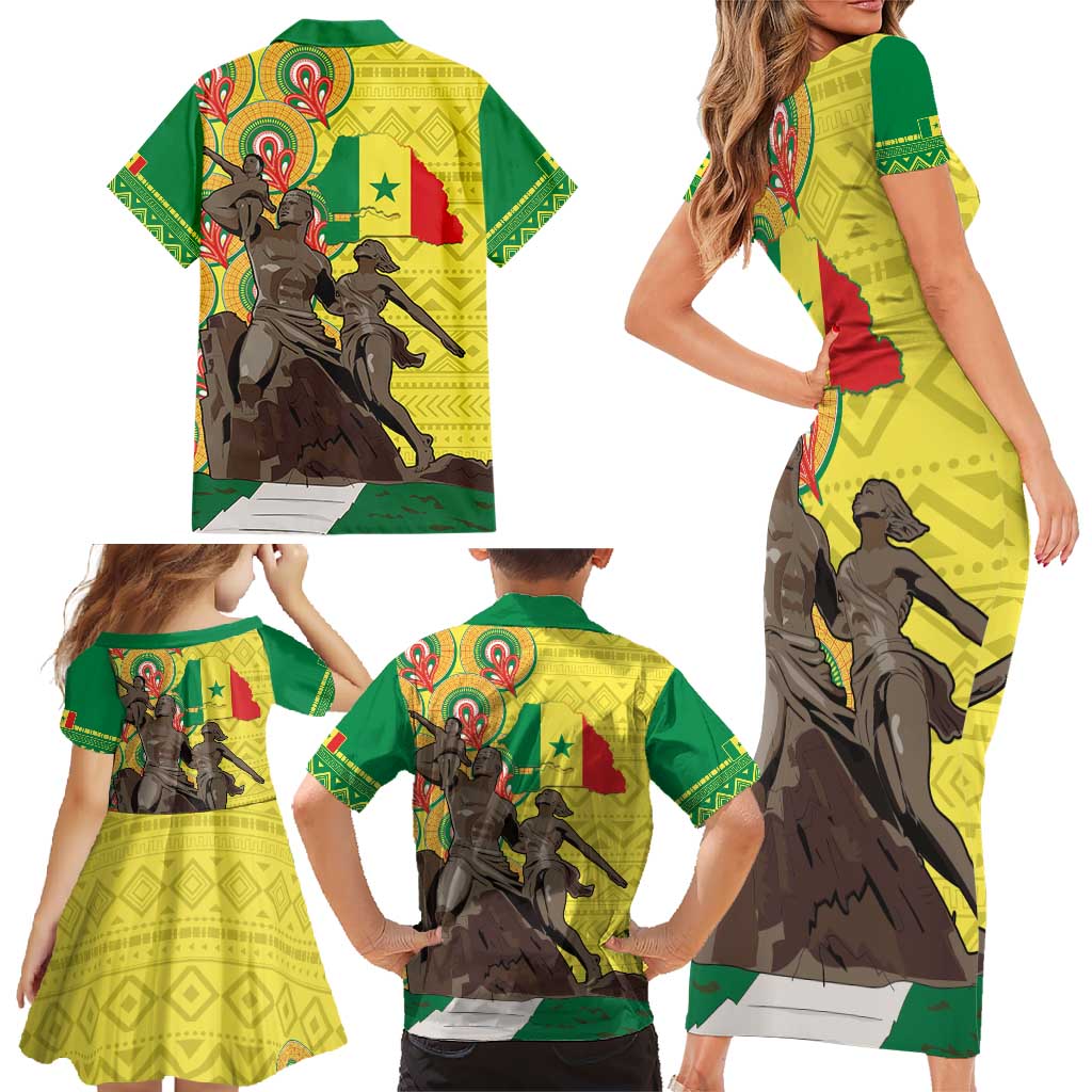 Senegal African Renaissance Monument Family Matching Short Sleeve Bodycon Dress and Hawaiian Shirt Ankara Pattern