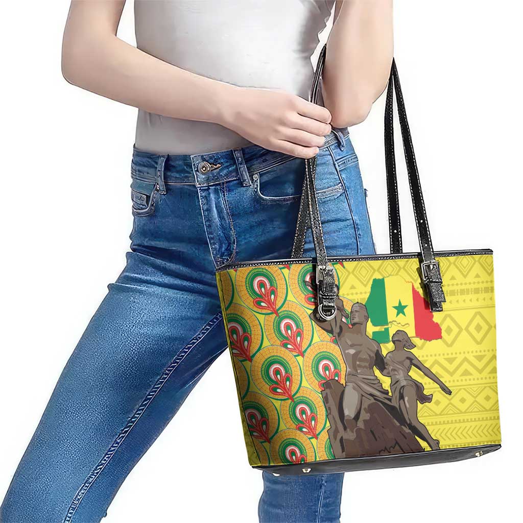 Senegal African Renaissance Monument Leather Tote Bag Ankara Pattern