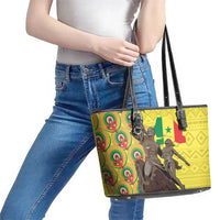 Senegal African Renaissance Monument Leather Tote Bag Ankara Pattern